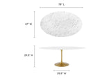 EEI-3257-GLD-WHI Lippa 78" Oval Faux Marble Dining Table By Modway