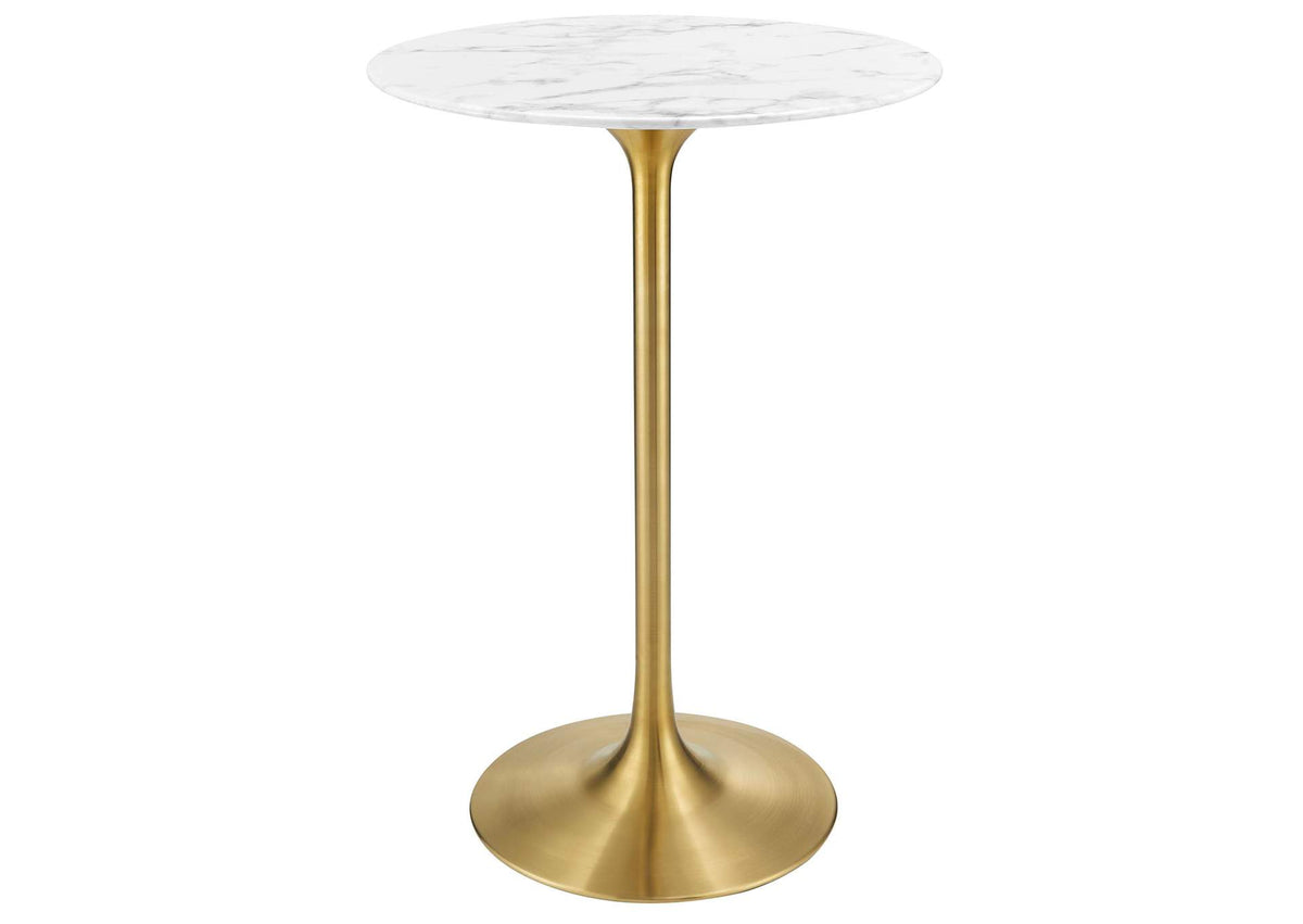 EEI-3264-GLD-WHI Lippa 28" Round Faux Marble Bar Table By Modway
