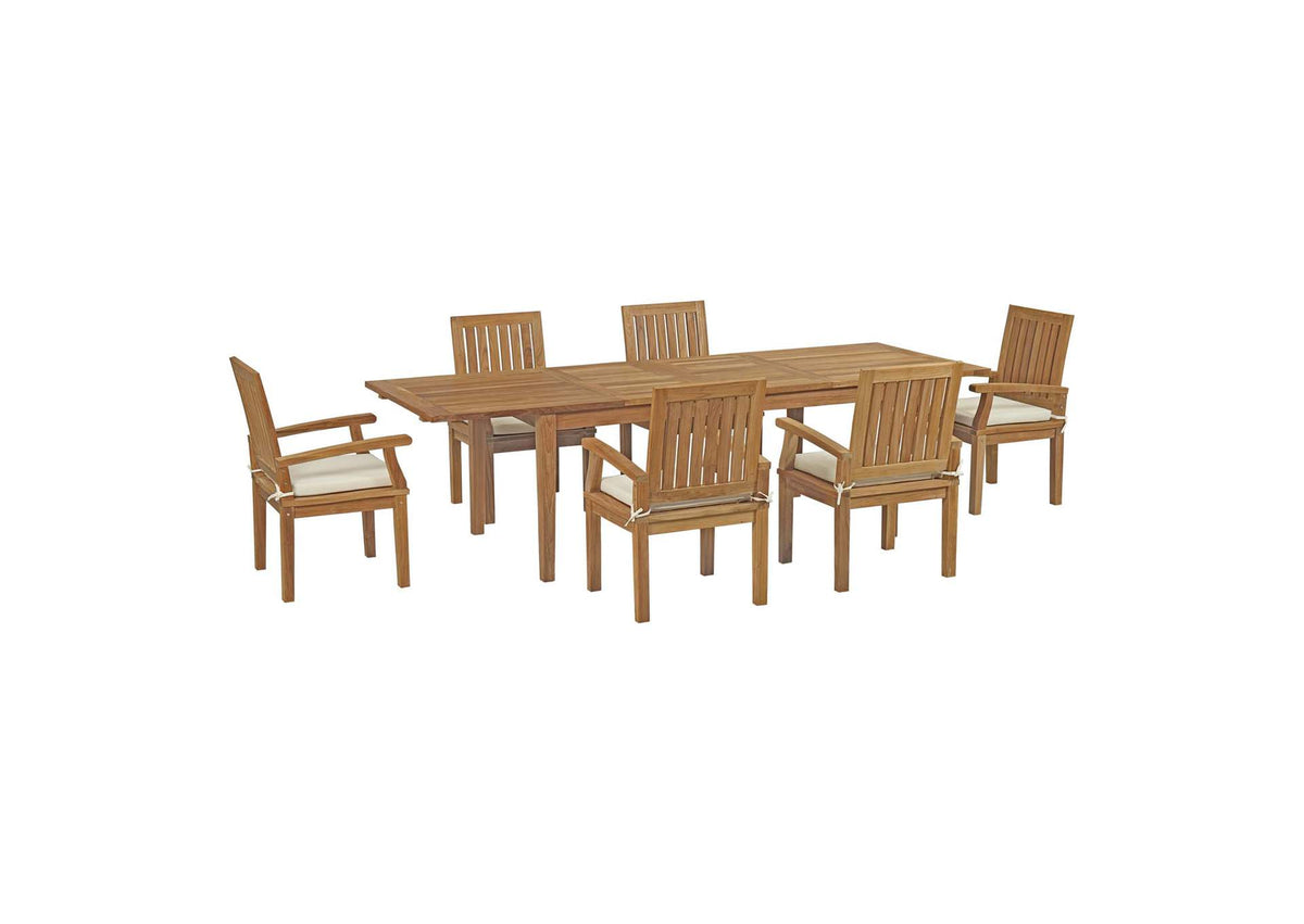EEI-3279-NAT-WHI-SET Marina 7 Piece Outdoor Patio Teak Dining Set By Modway