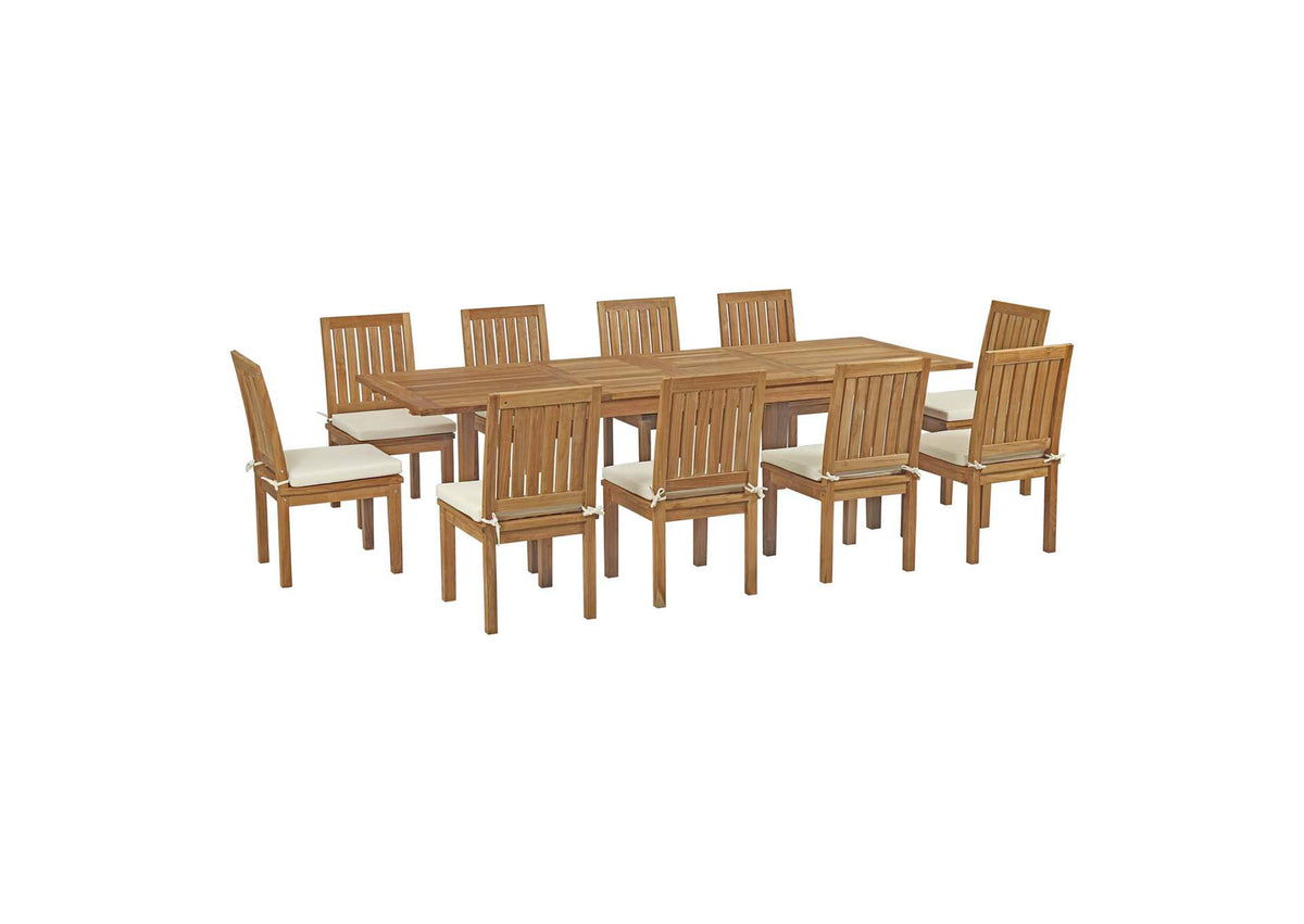 EEI-3282-NAT-WHI-SET Marina 11 Piece Outdoor Patio Teak Dining Set By Modway