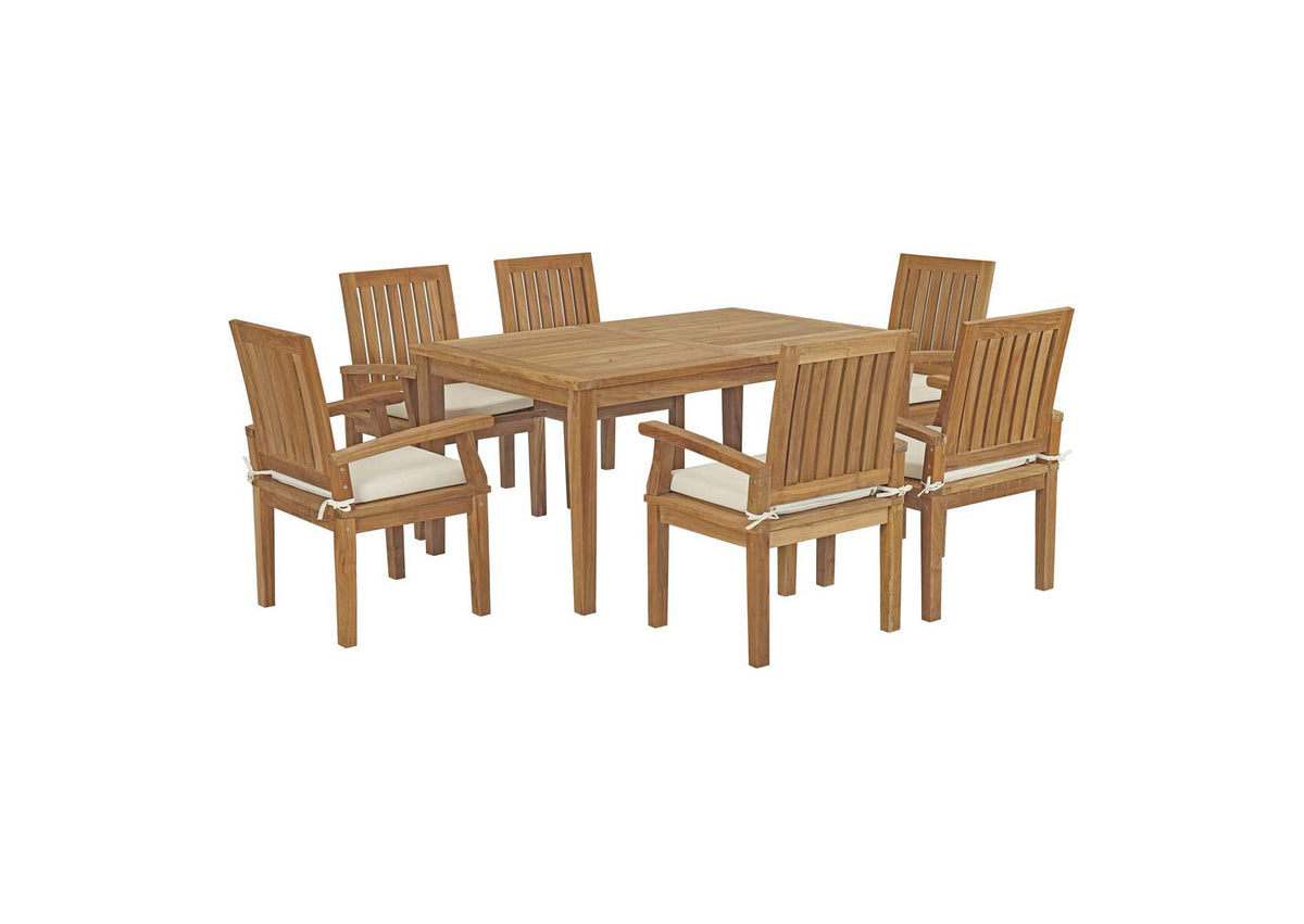 EEI-3292-NAT-WHI-SET Marina 7 Piece Outdoor Patio Teak Dining Set By Modway