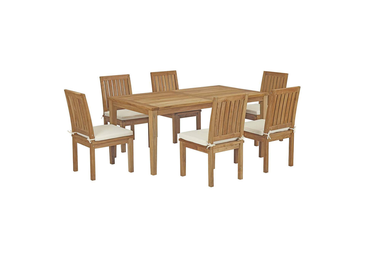 EEI-3294-NAT-WHI-SET Marina 7 Piece Outdoor Patio Teak Dining Set By Modway