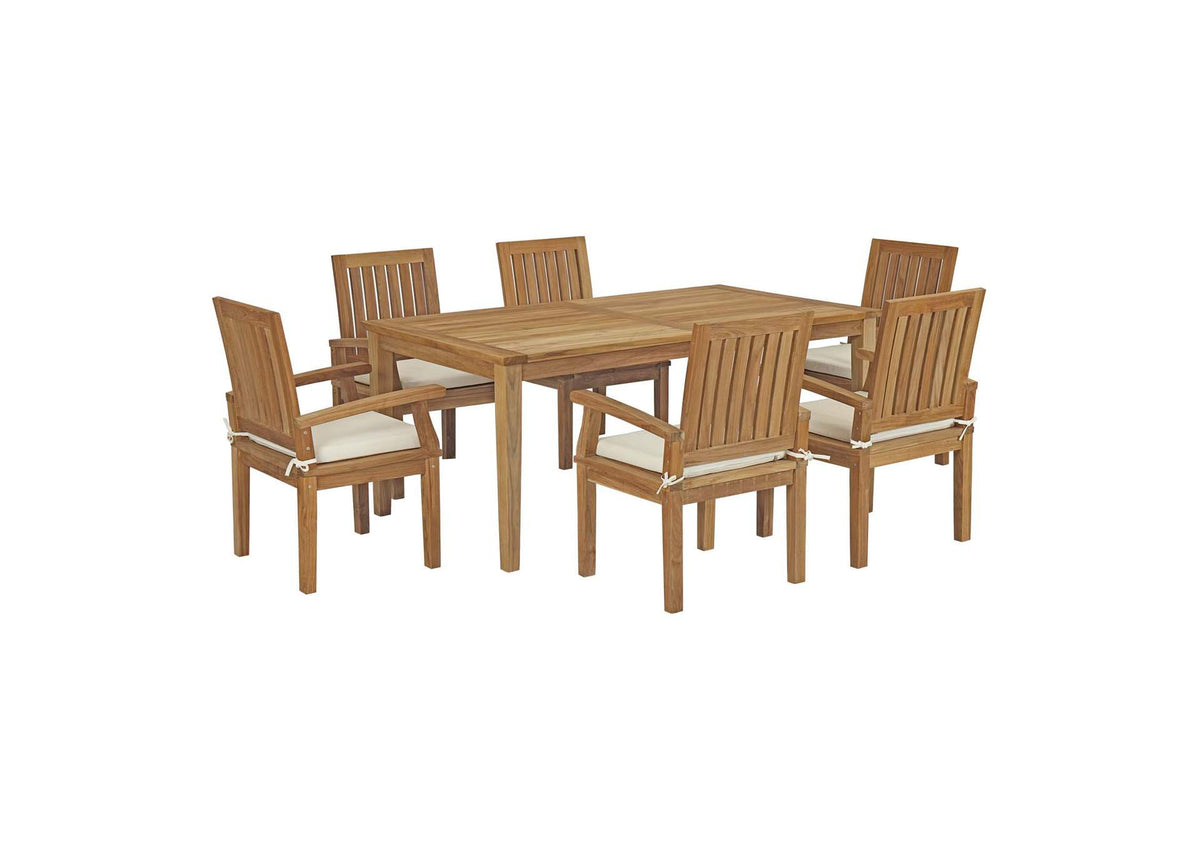 EEI-3295-NAT-WHI-SET Marina 7 Piece Outdoor Patio Teak Dining Set By Modway
