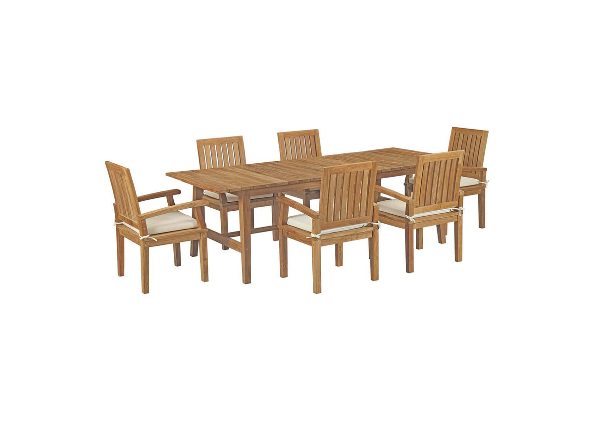 EEI-3308-NAT-WHI-SET Marina 7 Piece Outdoor Patio Teak Dining Set By Modway