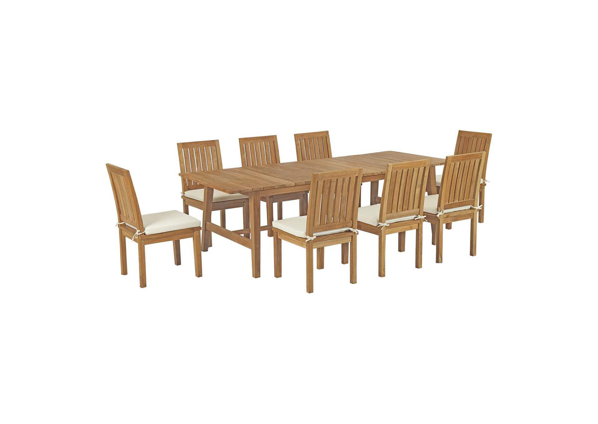 EEI-3311-NAT-WHI-SET Marina 9 Piece Outdoor Patio Teak Dining Set By Modway
