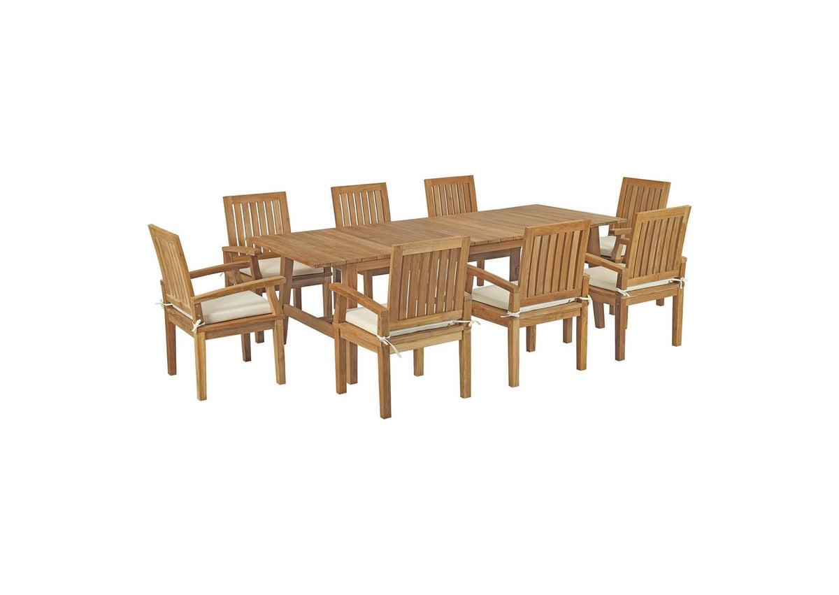 EEI-3312-NAT-WHI-SET Marina 9 Piece Outdoor Patio Teak Dining Set By Modway