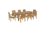 EEI-3312-NAT-WHI-SET Marina 9 Piece Outdoor Patio Teak Dining Set By Modway