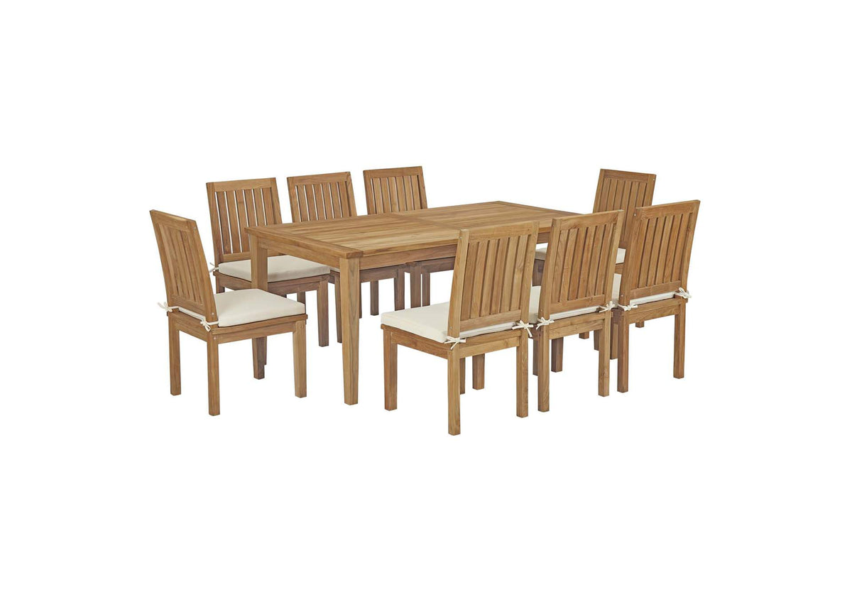 EEI-3315-NAT-WHI-SET Marina 9 Piece Outdoor Patio Teak Dining Set By Modway