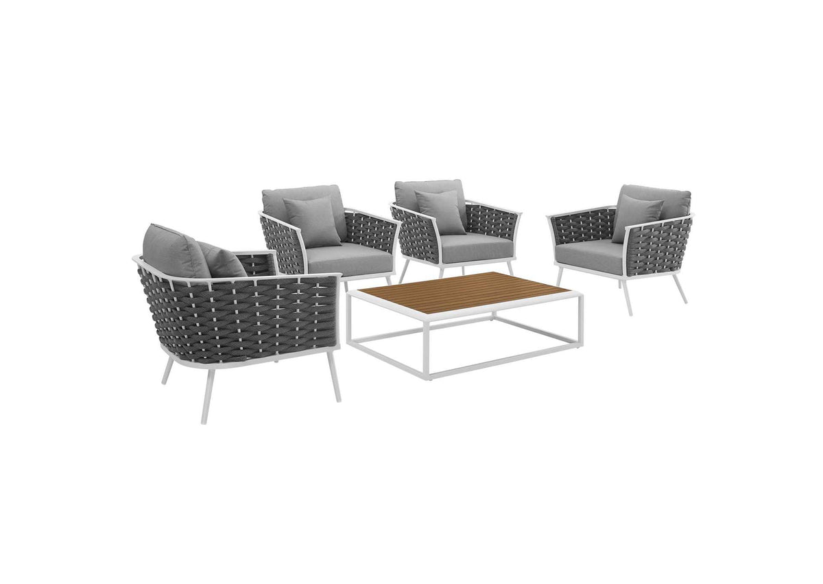 EEI-3321-WHI-GRY-SET Stance 5 Piece Outdoor Patio Aluminum Sectional Sofa Set By Modway