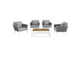 EEI-3321-WHI-GRY-SET Stance 5 Piece Outdoor Patio Aluminum Sectional Sofa Set By Modway