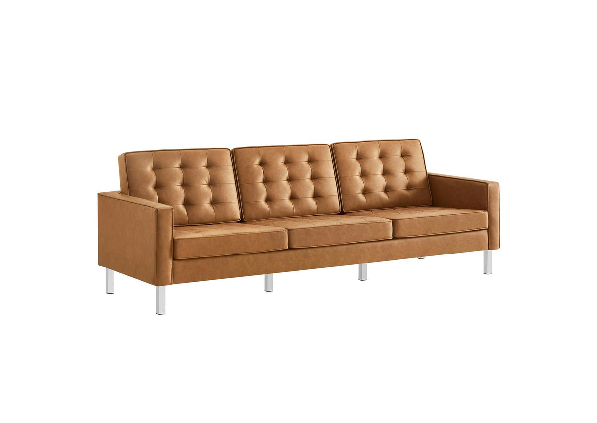 EEI-3385-SLV-TAN Loft Tufted Vegan Leather Sofa By Modway