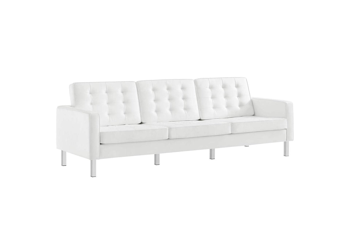 EEI-3385-SLV-WHI Loft Tufted Vegan Leather Sofa By Modway