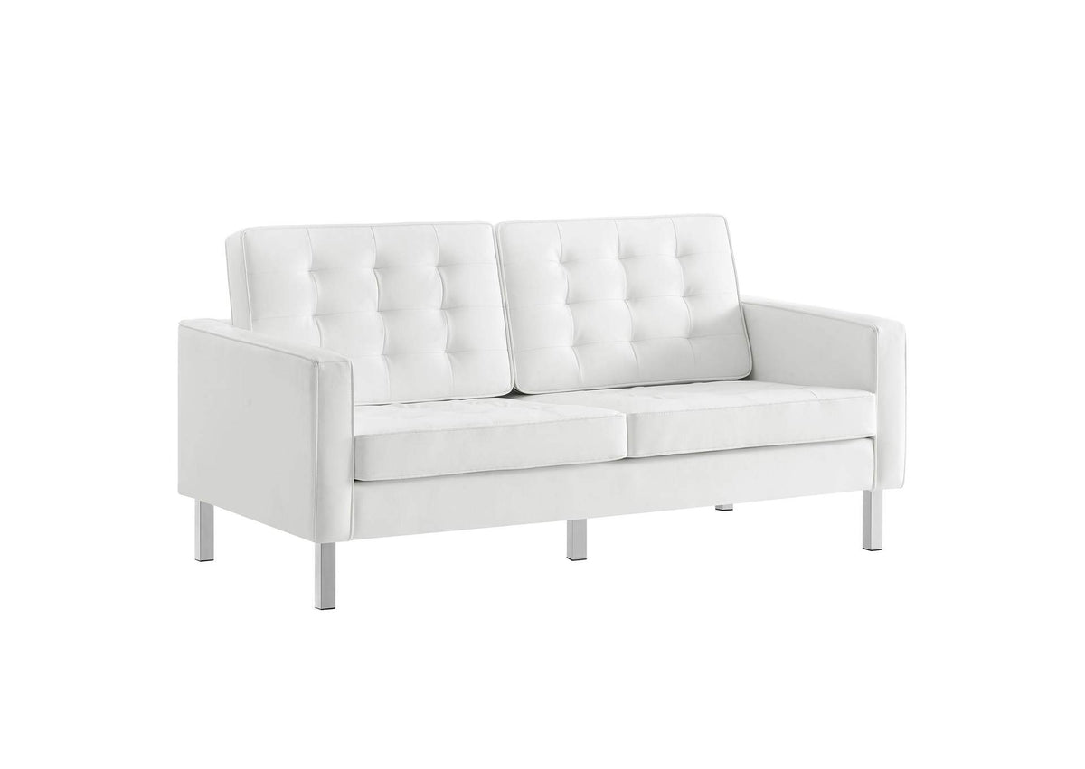 EEI-3388-SLV-WHI Loft Tufted Vegan Leather Loveseat By Modway