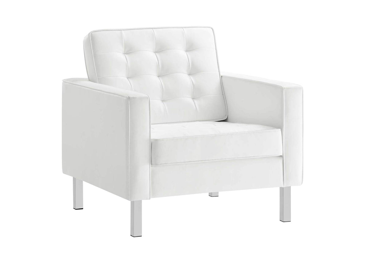 EEI-3391-SLV-WHI Loft Tufted Vegan Leather Armchair By Modway