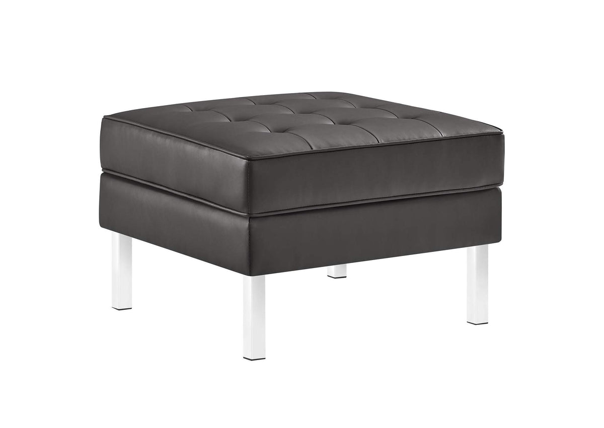 EEI-3394-SLV-GRY Loft Tufted Vegan Leather Ottoman By Modway