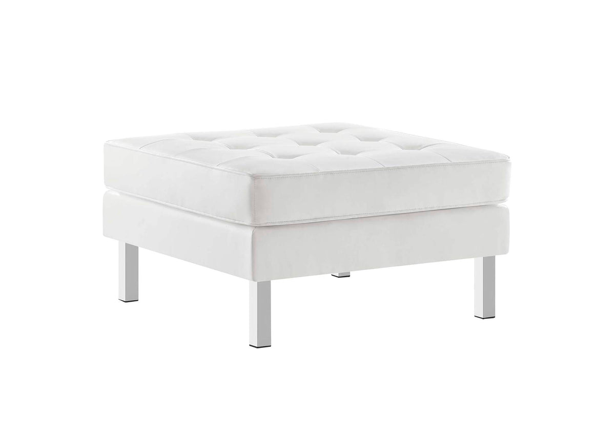 EEI-3394-SLV-WHI Loft Tufted Vegan Leather Ottoman By Modway