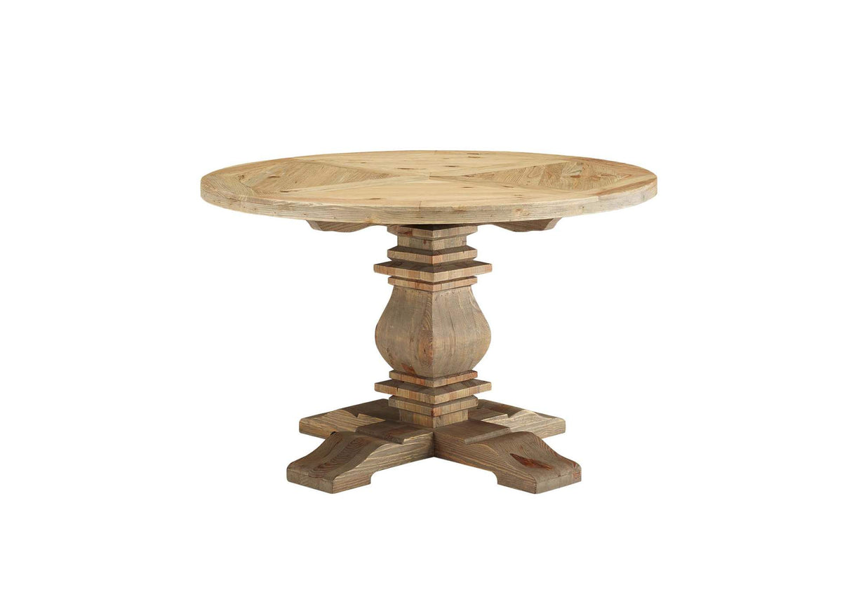 EEI-3491-BRN Column 47" Round Pine Wood Dining Table By Modway