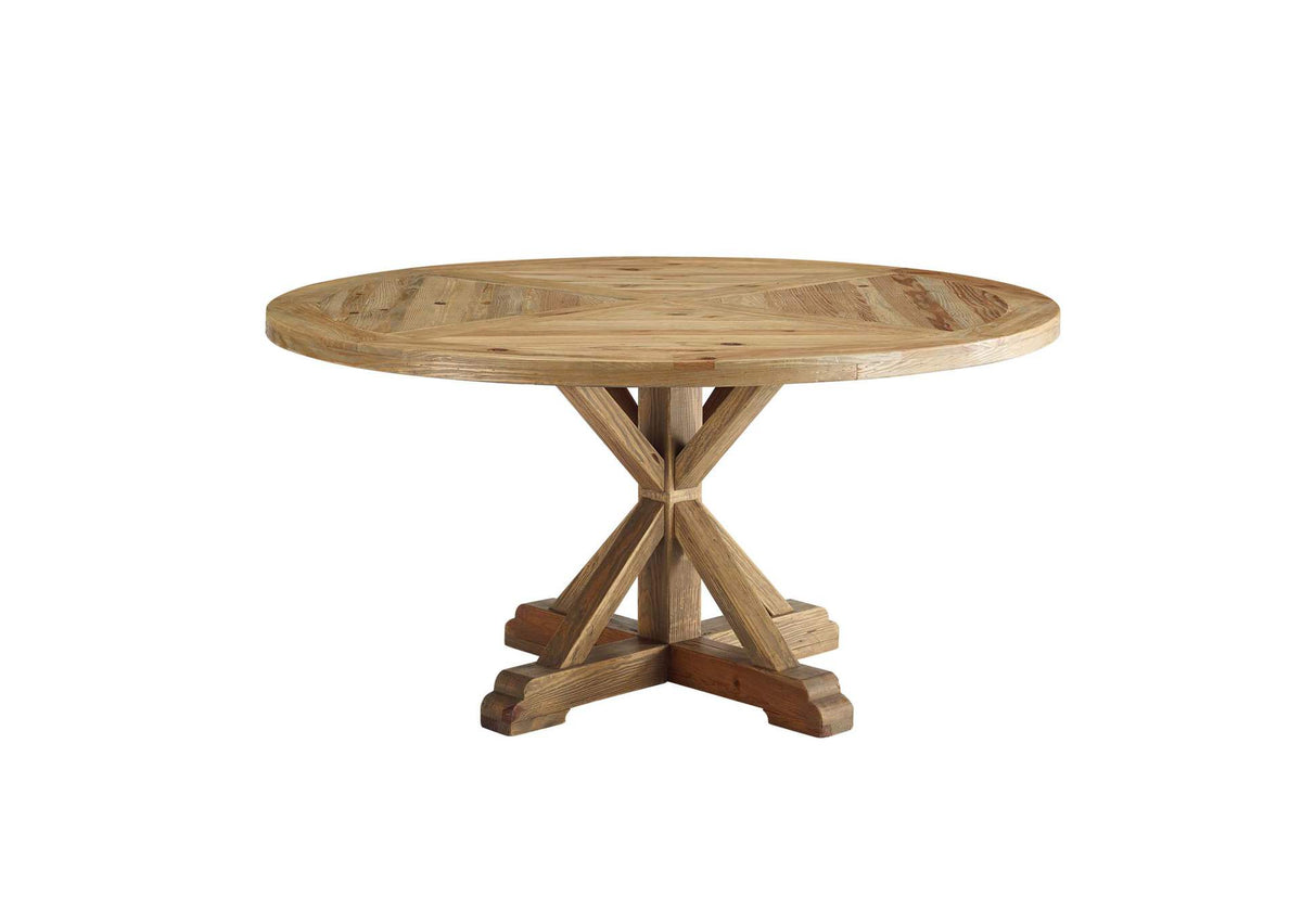 EEI-3494-BRN Stitch 59" Round Pine Wood Dining Table By Modway
