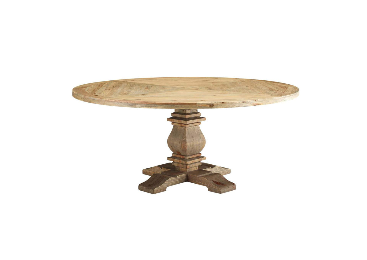 EEI-3495-BRN Column 71" Round Pine Wood Dining Table By Modway