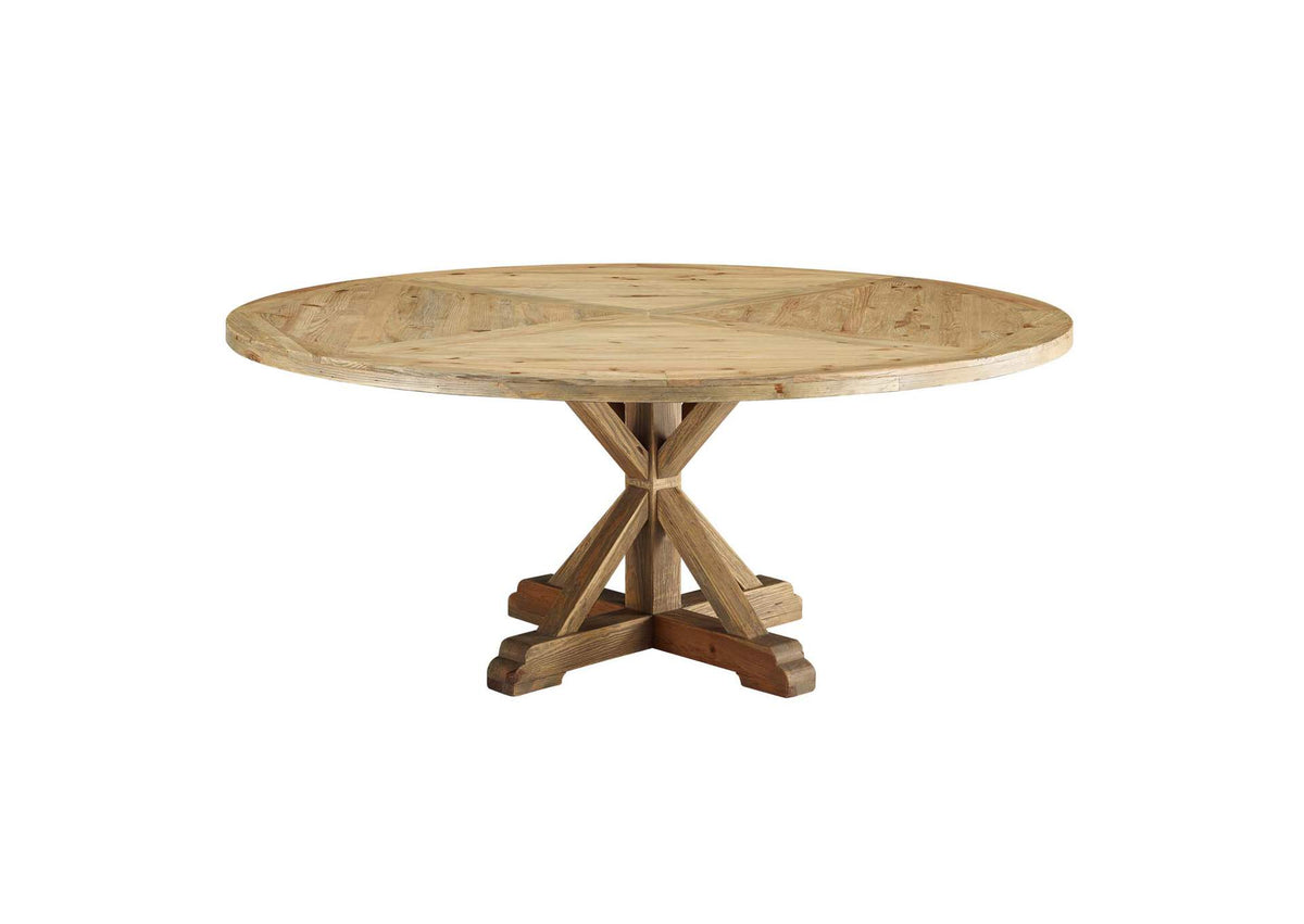 EEI-3496-BRN Stitch 71" Round Pine Wood Dining Table By Modway