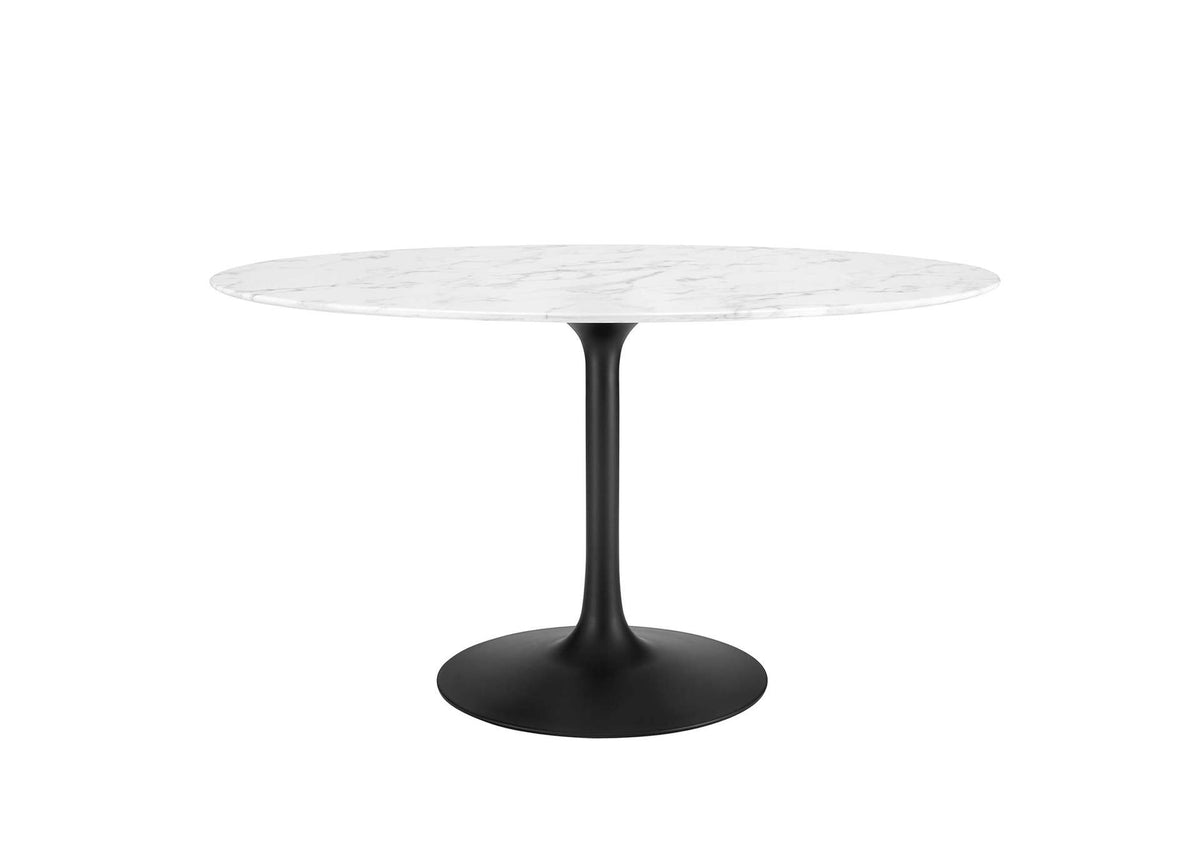 EEI-3530-BLK-WHI Lippa 54" Oval Faux Marble Dining Table By Modway