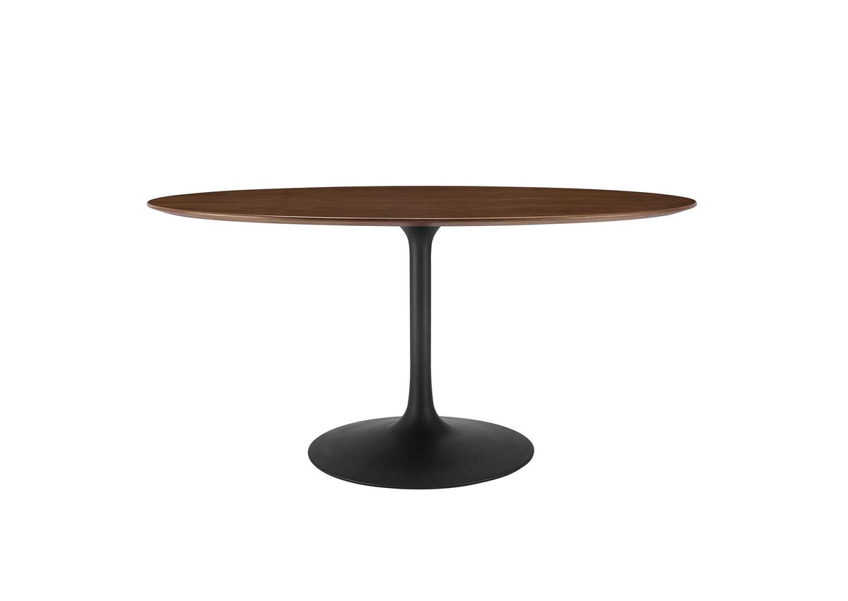 EEI-3543-BLK-WAL Lippa 60" Oval Walnut Wood Dining Table By Modway