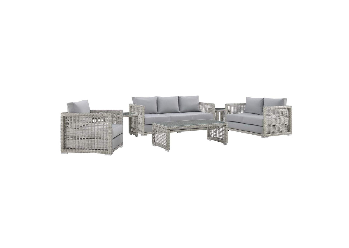 EEI-3559-GRY-GRY-SET Aura 6 Piece Outdoor Patio Wicker Rattan Set By Modway