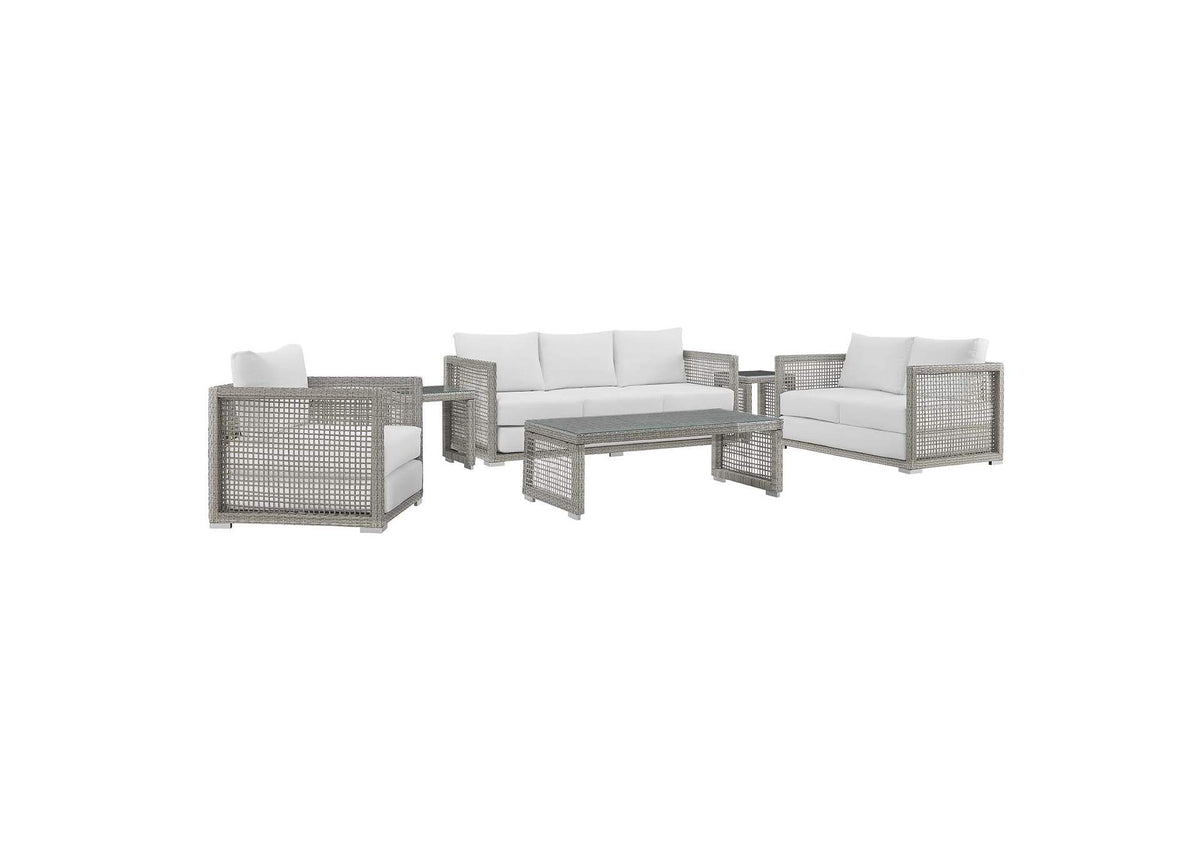 EEI-3559-GRY-WHI-SET Aura 6 Piece Outdoor Patio Wicker Rattan Set By Modway