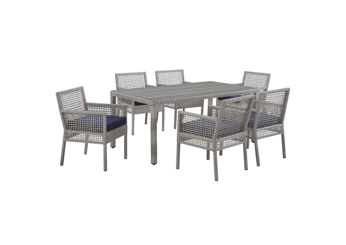 EEI-3560-GRY-NAV-SET Aura 7 Piece Outdoor Patio Wicker Rattan Set By Modway