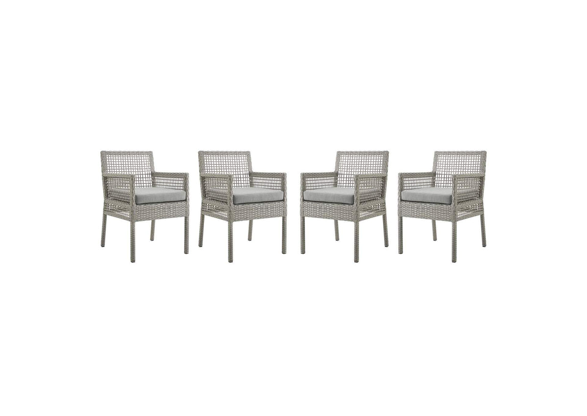EEI-3594-GRY-GRY Aura Outdoor Patio Wicker Rattan Dining Armchair Set Of 4 By Modway