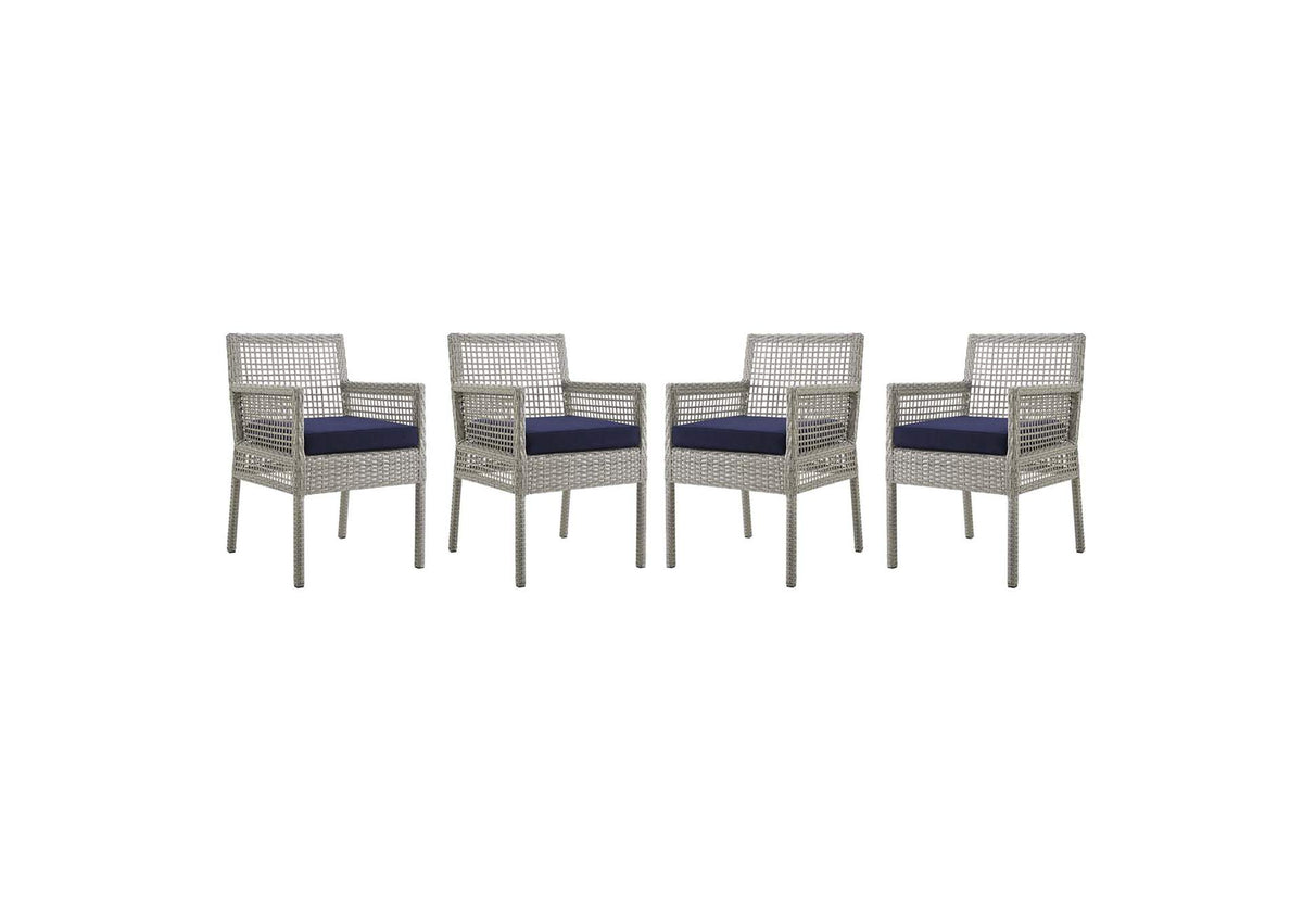 EEI-3594-GRY-NAV Aura Outdoor Patio Wicker Rattan Dining Armchair Set Of 4 By Modway