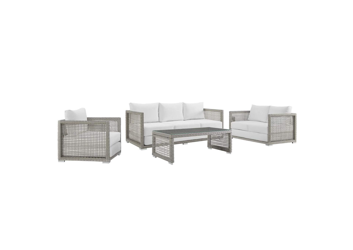 EEI-3596-GRY-WHI-SET Aura 4 Piece Outdoor Patio Wicker Rattan Set By Modway