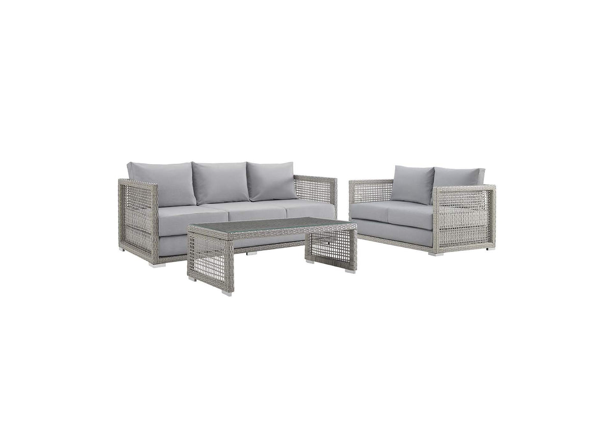 EEI-3598-GRY-GRY-SET Aura 3 Piece Outdoor Patio Wicker Rattan Set By Modway