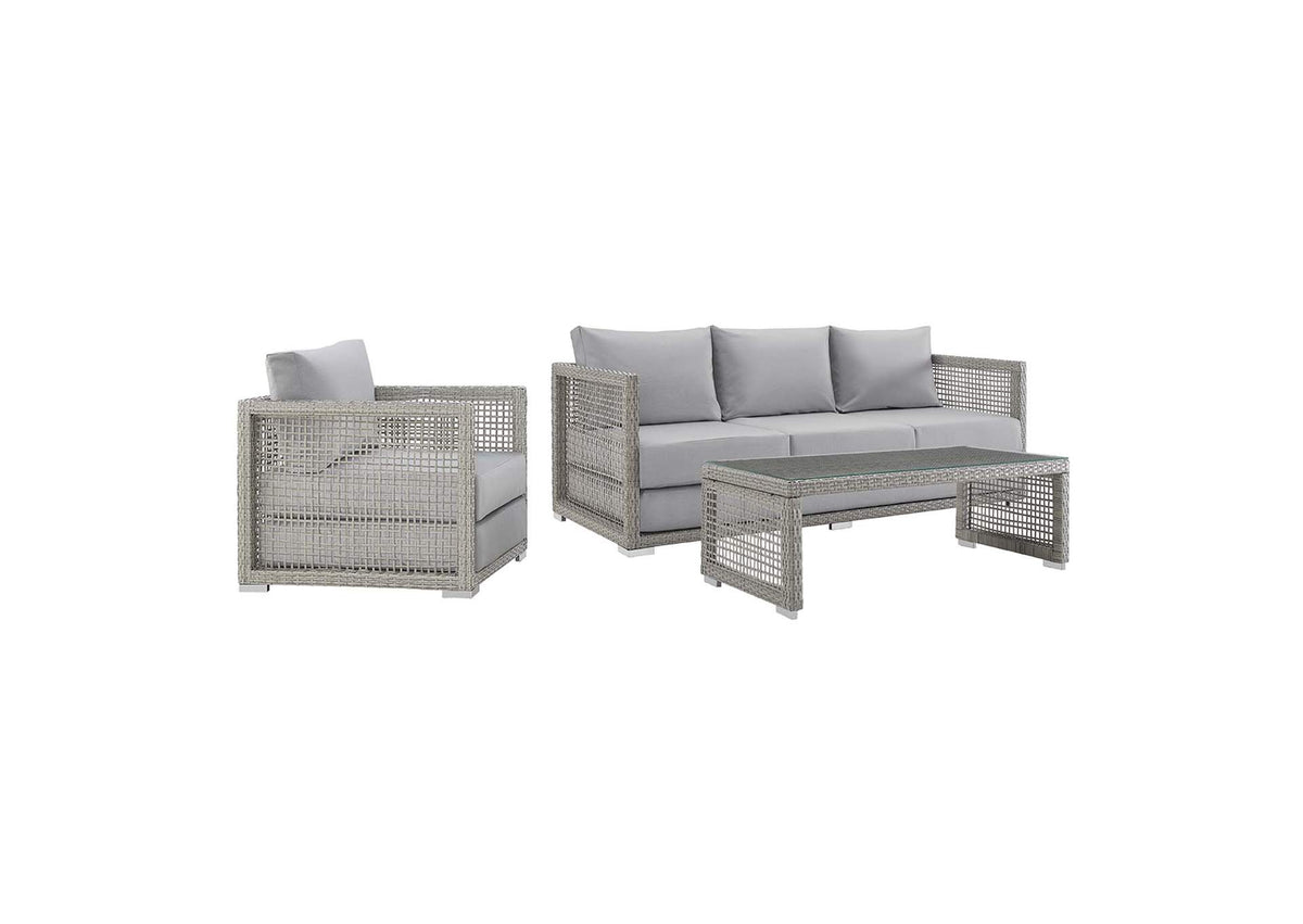 EEI-3599-GRY-GRY-SET Aura 3 Piece Outdoor Patio Wicker Rattan Set By Modway
