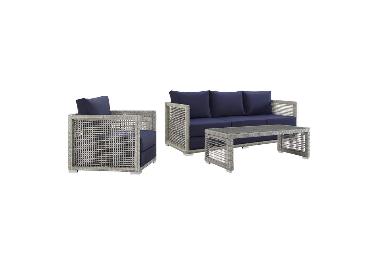 EEI-3599-GRY-NAV-SET Aura 3 Piece Outdoor Patio Wicker Rattan Set By Modway