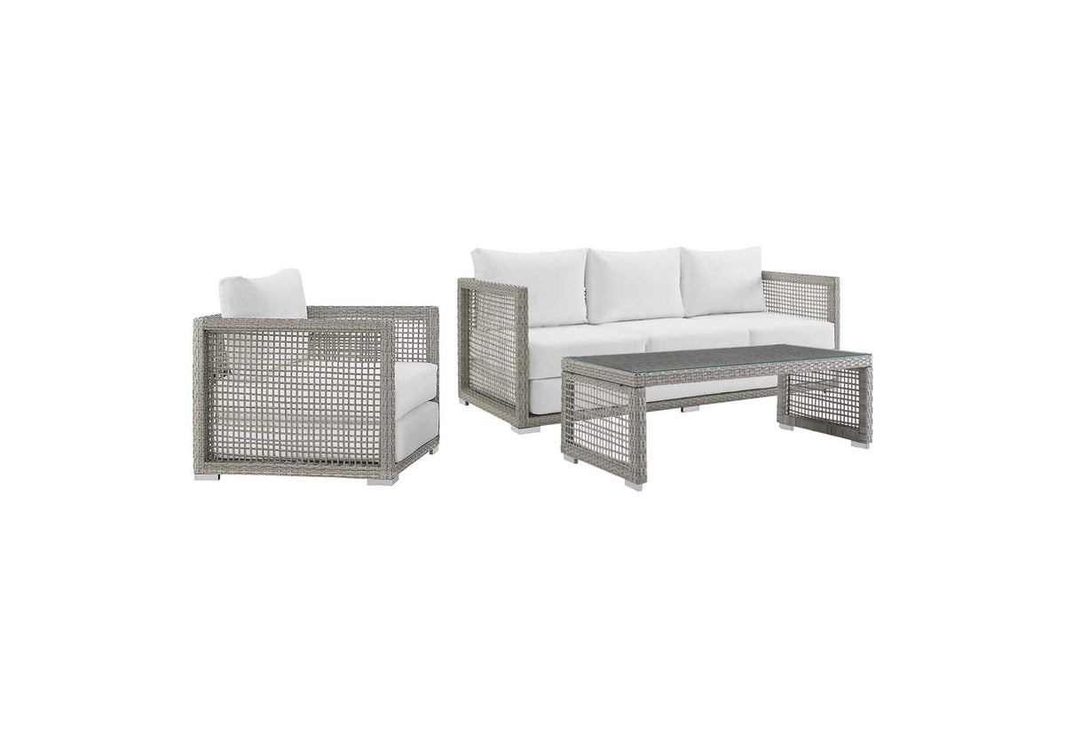 EEI-3599-GRY-WHI-SET Aura 3 Piece Outdoor Patio Wicker Rattan Set By Modway