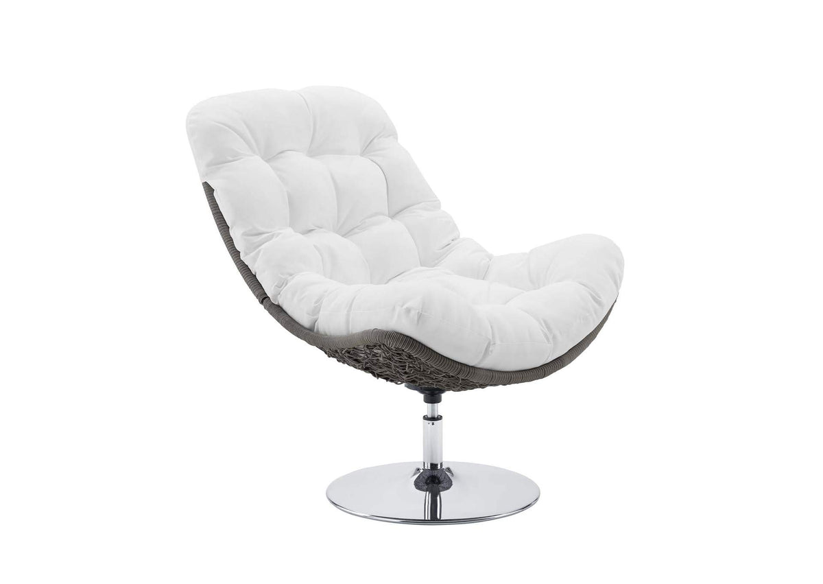 EEI-3616-LGR-WHI Brighton Wicker Rattan Outdoor Patio Swivel Lounge Chair By Modway