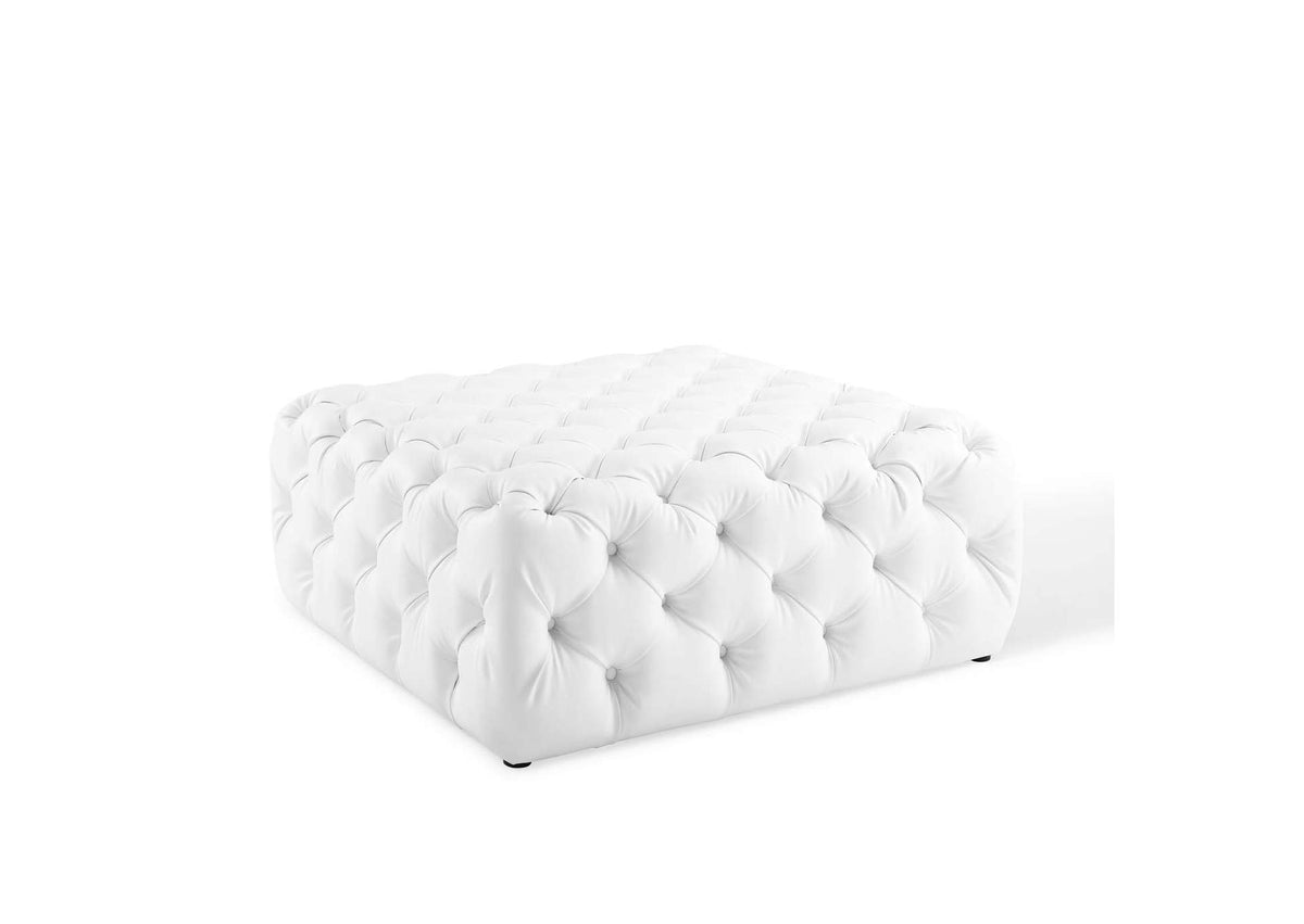 EEI-3773-WHI Amour Tufted Button Large Square Faux Leather Ottoman By Modway