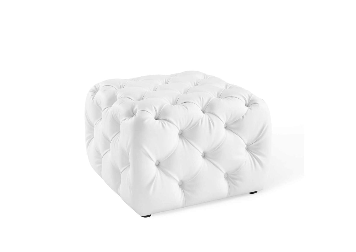 EEI-3775-WHI Amour Tufted Button Square Faux Leather Ottoman By Modway
