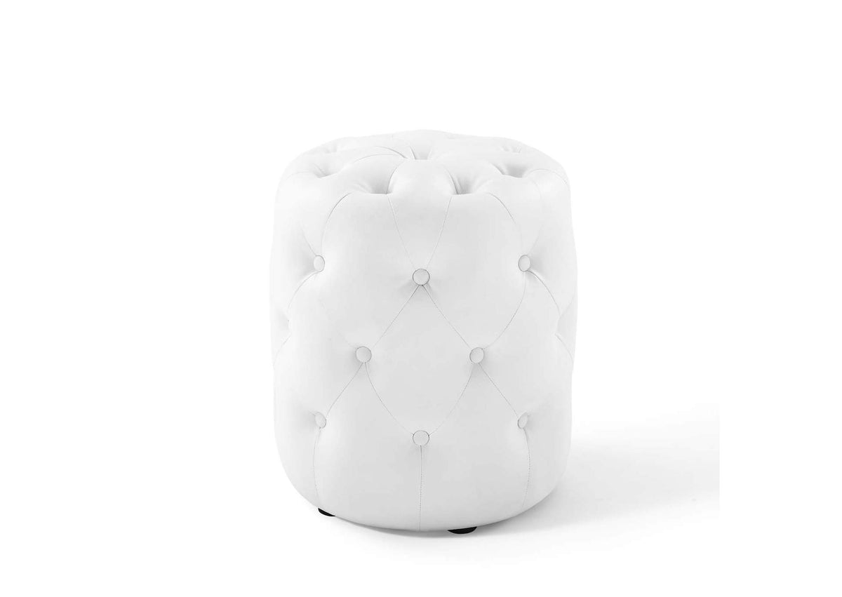EEI-3777-WHI Amour Tufted Button Round Faux Leather Ottoman By Modway