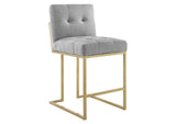 EEI-3852-GLD-LGR Privy Gold Stainless Steel Upholstered Fabric Counter Stool By Modway