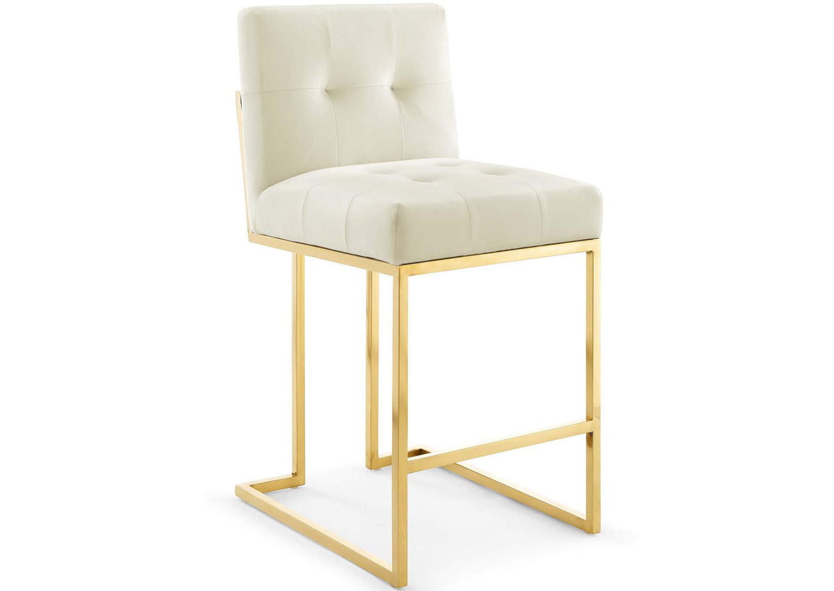 EEI-3853-GLD-IVO Privy Gold Stainless Steel Performance Velvet Counter Stool By Modway