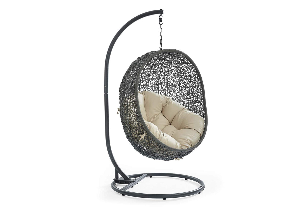 EEI-3929-GRY-BEI Hide Outdoor Patio Sunbrella® Swing Chair With Stand By Modway