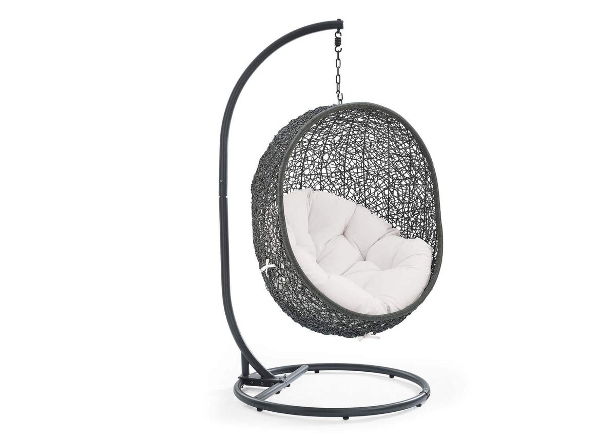 EEI-3929-GRY-WHI Hide Outdoor Patio Sunbrella® Swing Chair With Stand By Modway