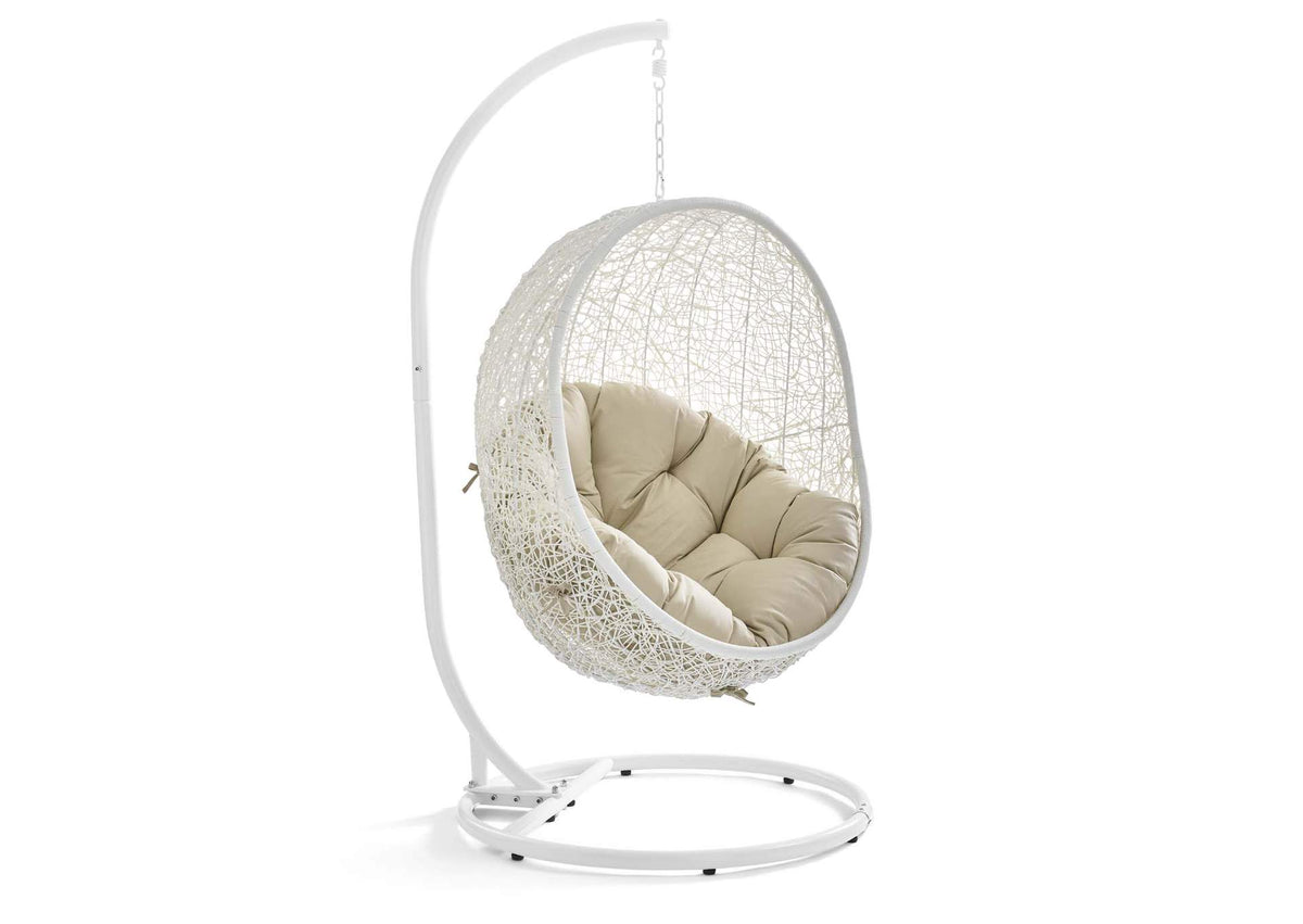 EEI-3929-WHI-BEI Hide Outdoor Patio Sunbrella® Swing Chair With Stand By Modway