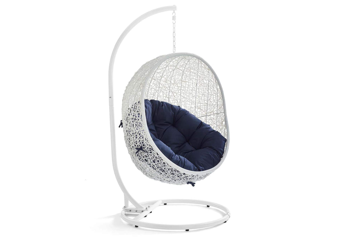 EEI-3929-WHI-NAV Hide Outdoor Patio Sunbrella® Swing Chair With Stand By Modway