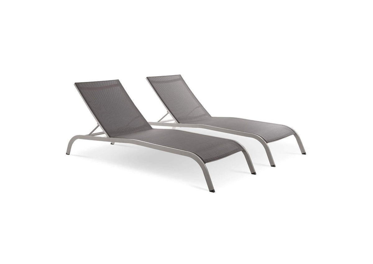 EEI-4005-GRY Savannah Outdoor Patio Mesh Chaise Lounge Set Of 2 By Modway