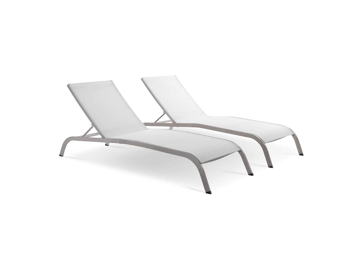EEI-4005-WHI Savannah Outdoor Patio Mesh Chaise Lounge Set Of 2 By Modway