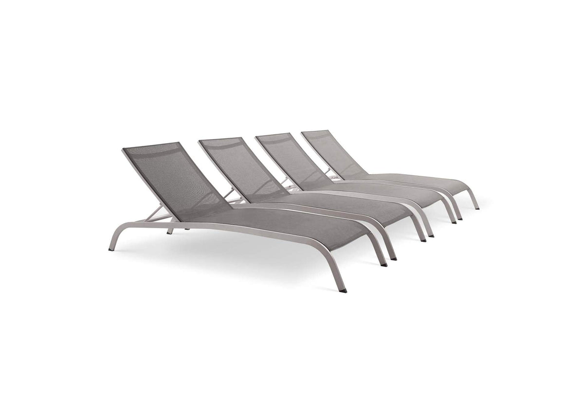 EEI-4007-GRY Savannah Outdoor Patio Mesh Chaise Lounge Set Of 4 By Modway