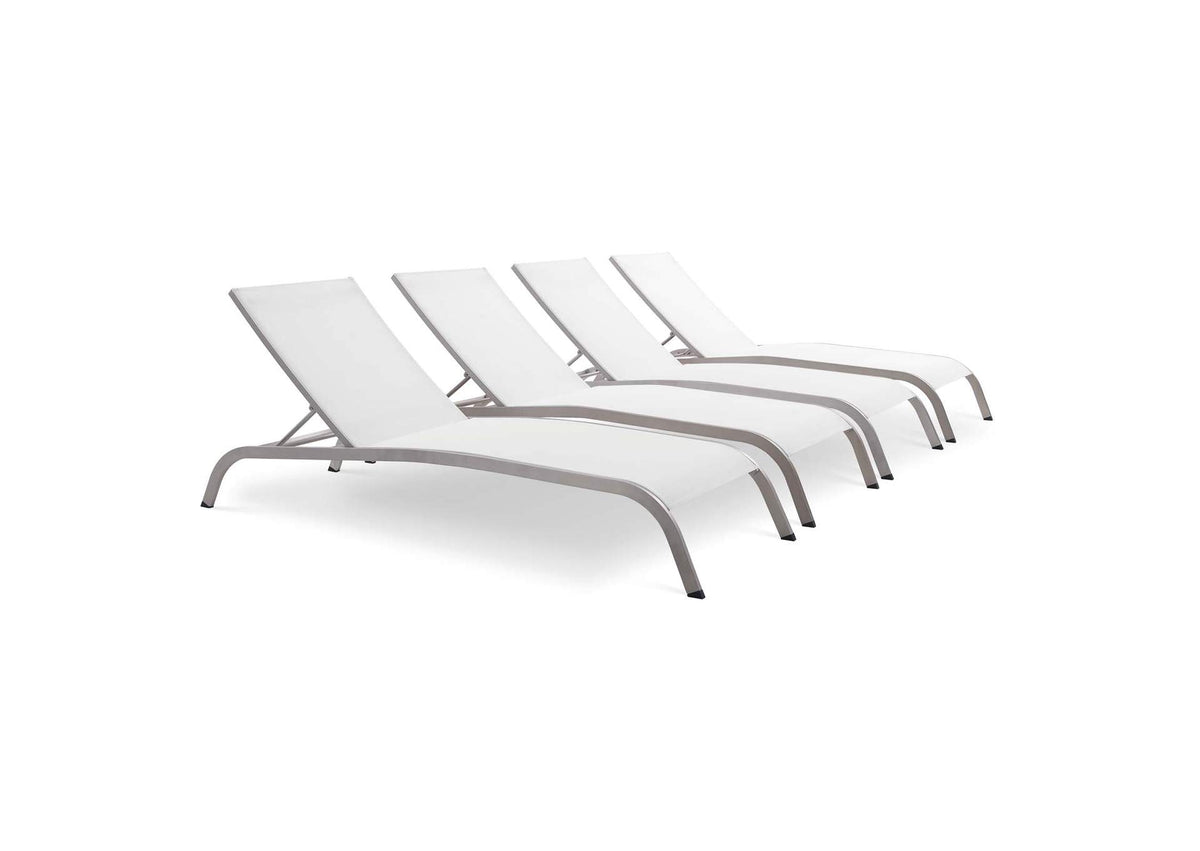 EEI-4007-WHI Savannah Outdoor Patio Mesh Chaise Lounge Set Of 4 By Modway